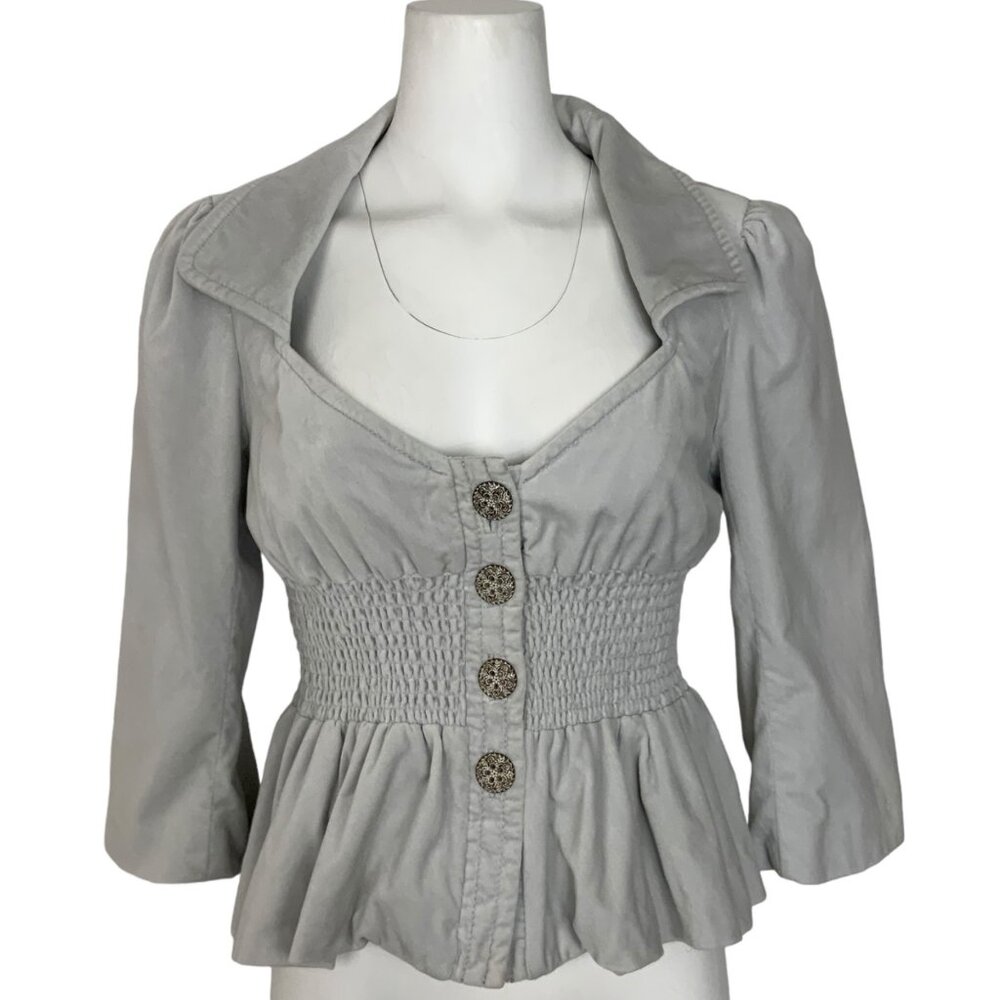 Anthropologie Elevenses Velvet Jacket Blazer 10 Grey Peplum Victorian